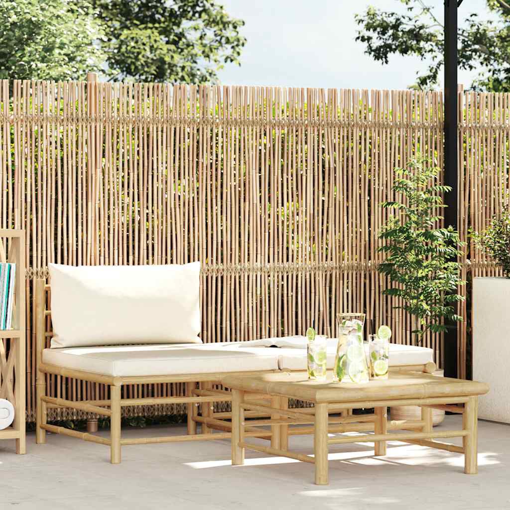 vidaXL 3 Piece Garden Lounge Set with Cream White Cushions Bamboo