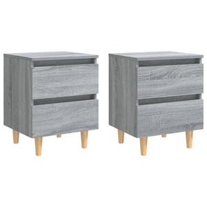 vidaXL Bed Cabinets with Solid Wood Legs 2 pcs Grey Sonoma 40x35x50 cm