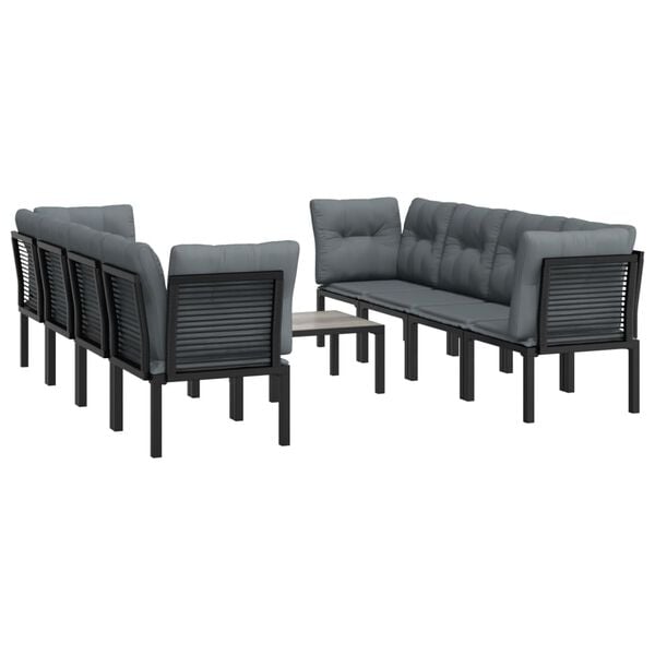 vidaXL 9 Piece Garden Lounge Set Black and Grey Poly Rattan