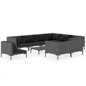 vidaXL 10 Piece Garden Lounge Set with Cushions Poly Rattan Dark Grey