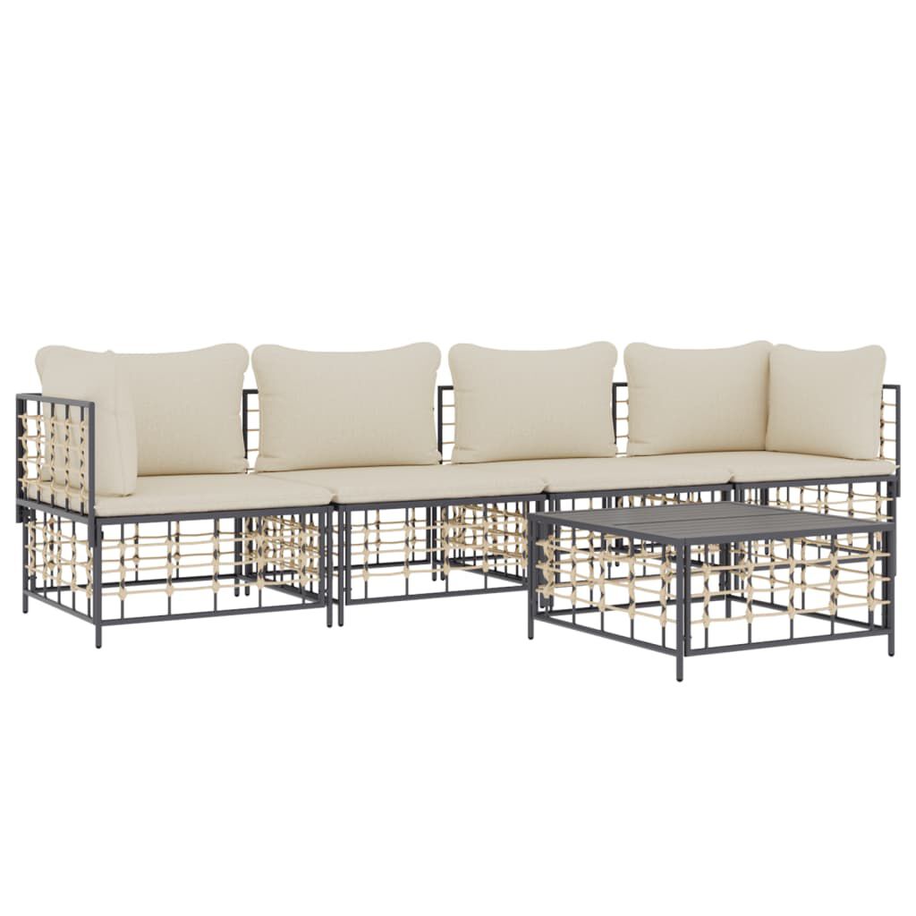 vidaXL 5 Piece Garden Lounge Set with Cushions Anthracite Poly Rattan