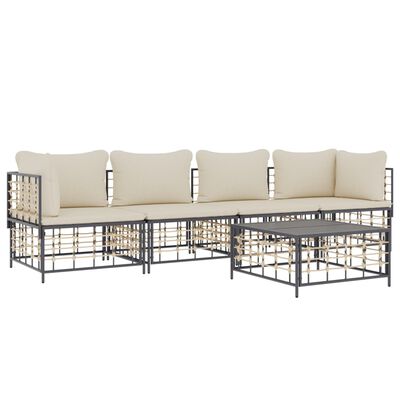 vidaXL 5 Piece Garden Lounge Set with Cushions Anthracite Poly Rattan,  vidaXL 5 Piece Garden Lounge Set with Cushions Anthracite Poly Rattan