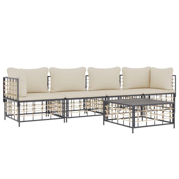 vidaXL 5 Piece Garden Lounge Set with Cushions Anthracite Poly Rattan