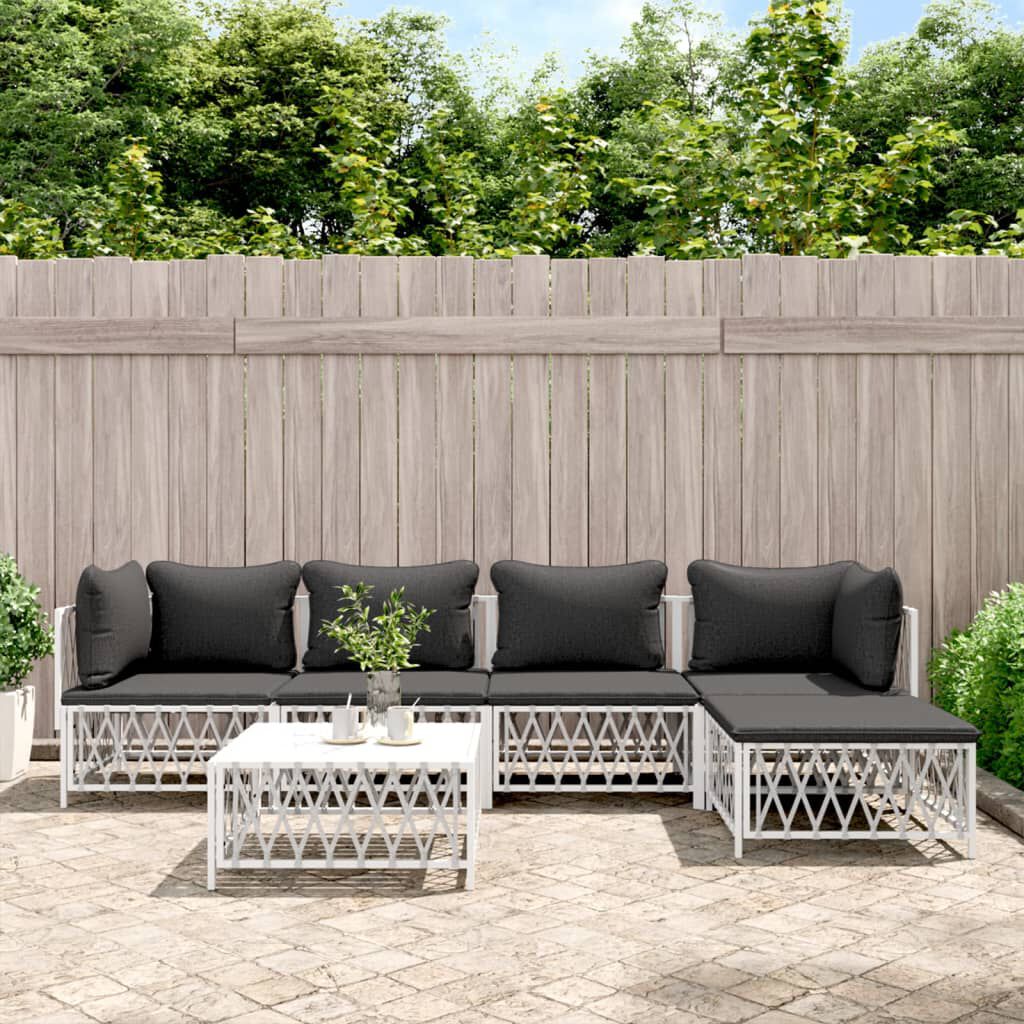 vidaXL 6 Piece Garden Lounge Set with Cushions White Steel