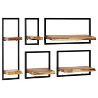 vidaXL Wall Shelf Set 5 Pieces Solid Acacia Wood and Steel,  vidaXL Wall Shelf Set 5 Pieces Solid Acacia Wood and Steel