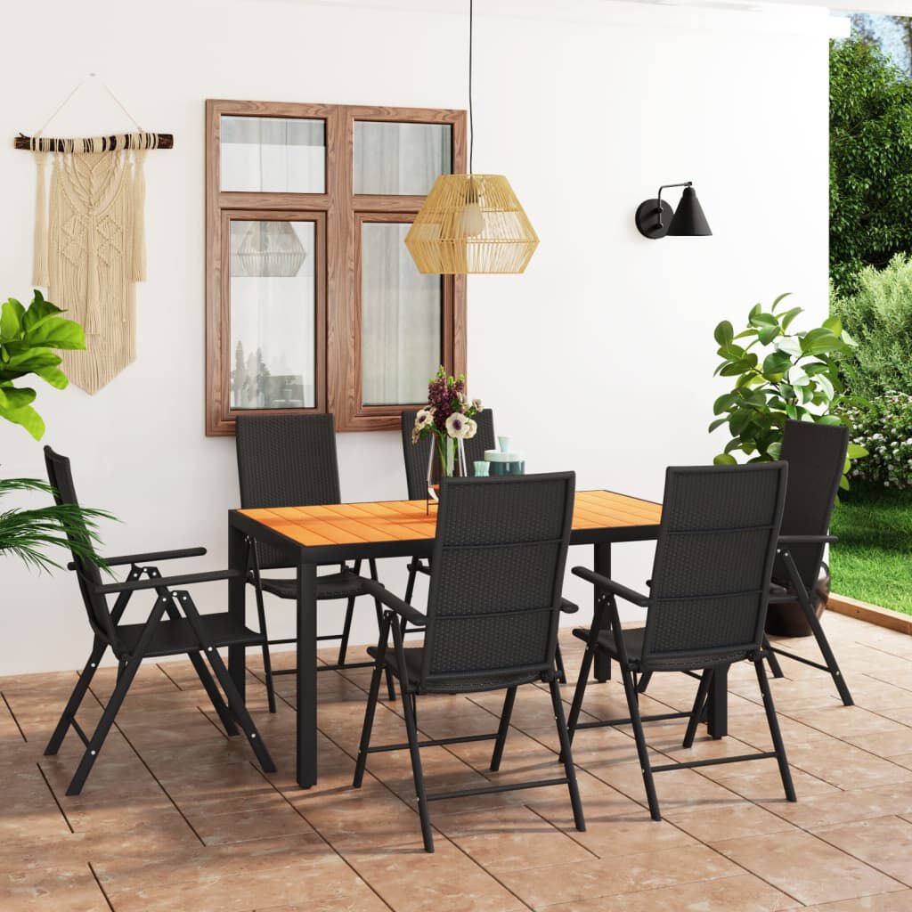 vidaXL 7 Piece Garden Dining Set Black and Brown