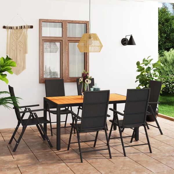 vidaXL 7 Piece Garden Dining Set Black and Brown