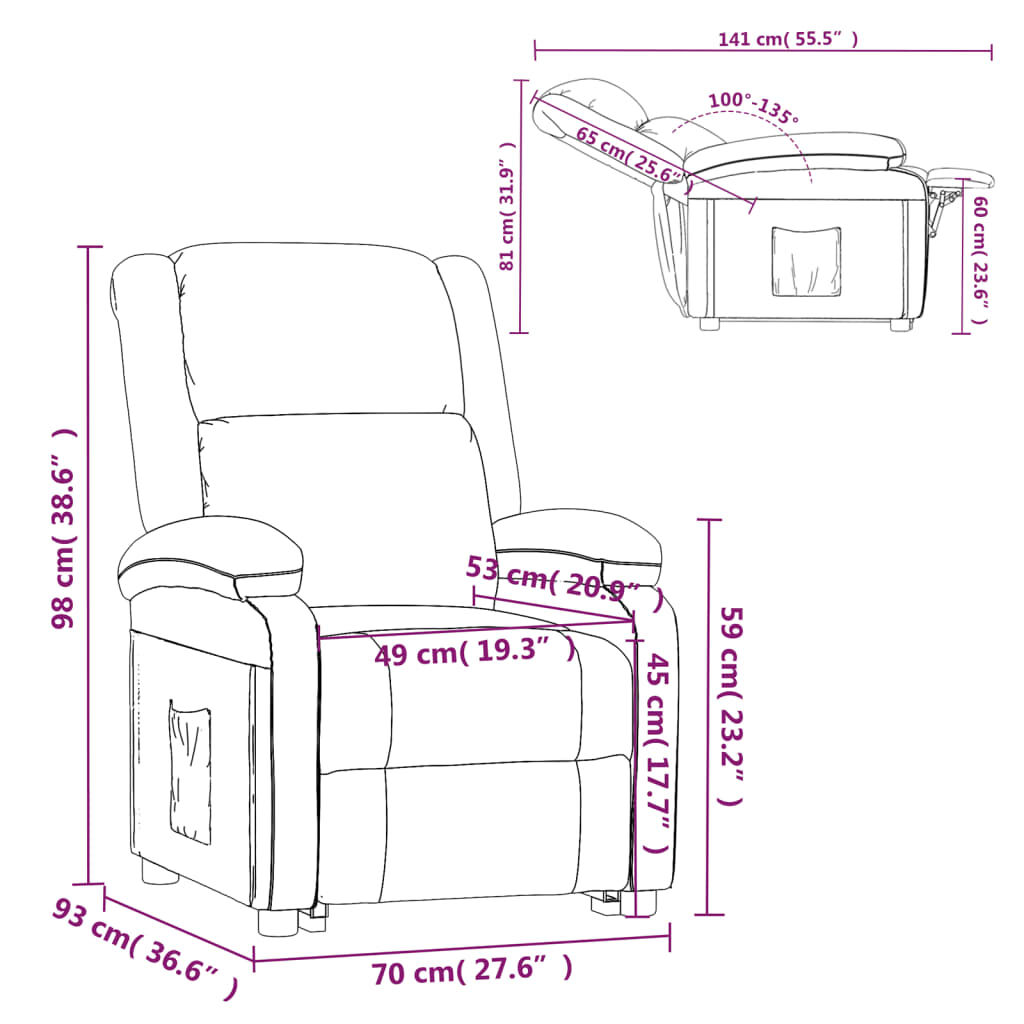 vidaXL Recliner Chair Brown Fabric