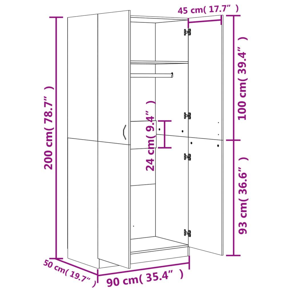 vidaXL Wardrobe Sonoma Oak 90x52x200 cm Engineered Wood