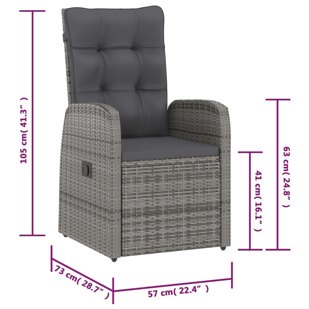 vidaXL 7 Piece Outdoor Dining Set with Cushions Poly Rattan Grey