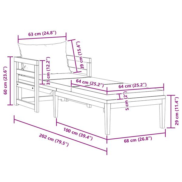 vidaXL Sun Lounger with Dark Grey Cushions Solid Acacia Wood