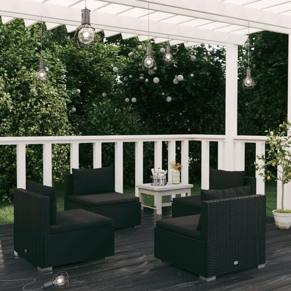 vidaXL 4 Piece Garden Lounge Set with Cushions Poly Rattan Black