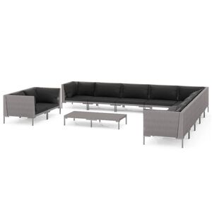 vidaXL 12 Piece Garden Lounge Set with Cushions Poly Rattan Dark Grey