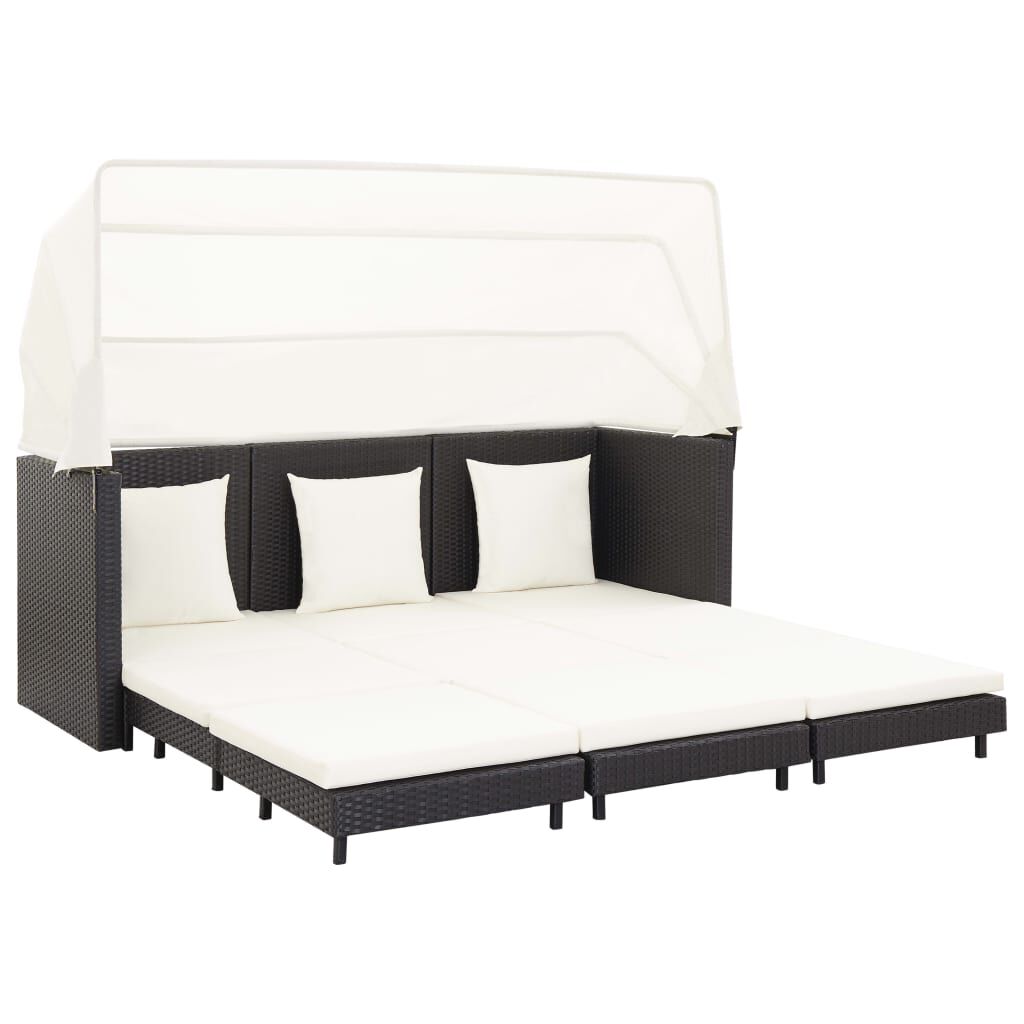 vidaXL Extendable 3-Seater Sofa Bed with Roof Poly Rattan Black