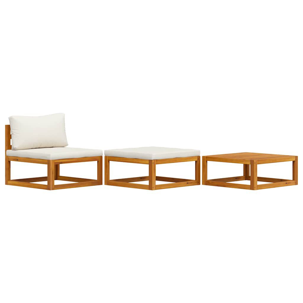 vidaXL 3 Piece Garden Lounge Set with Cream Cushions Solid Acacia Wood