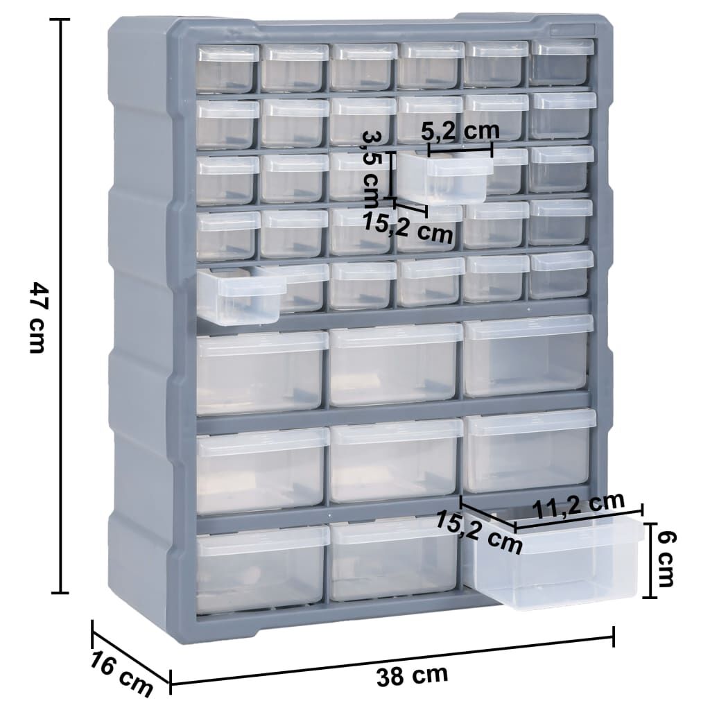 vidaXL Multi-drawer Organiser with 39 Drawers 38x16x47 cm
