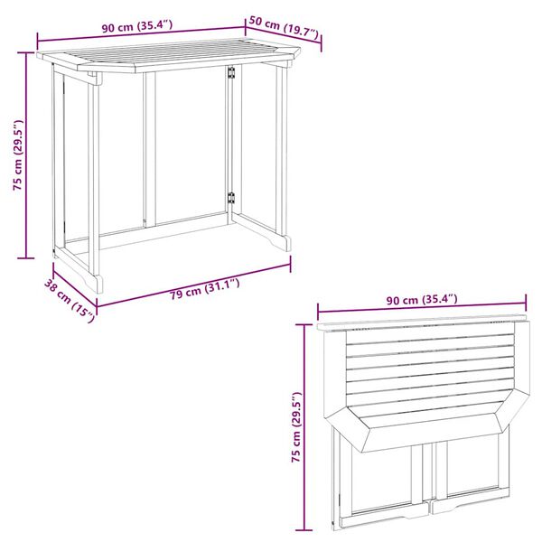 vidaXL Bistro Table 90x50x75 cm Solid Acacia Wood