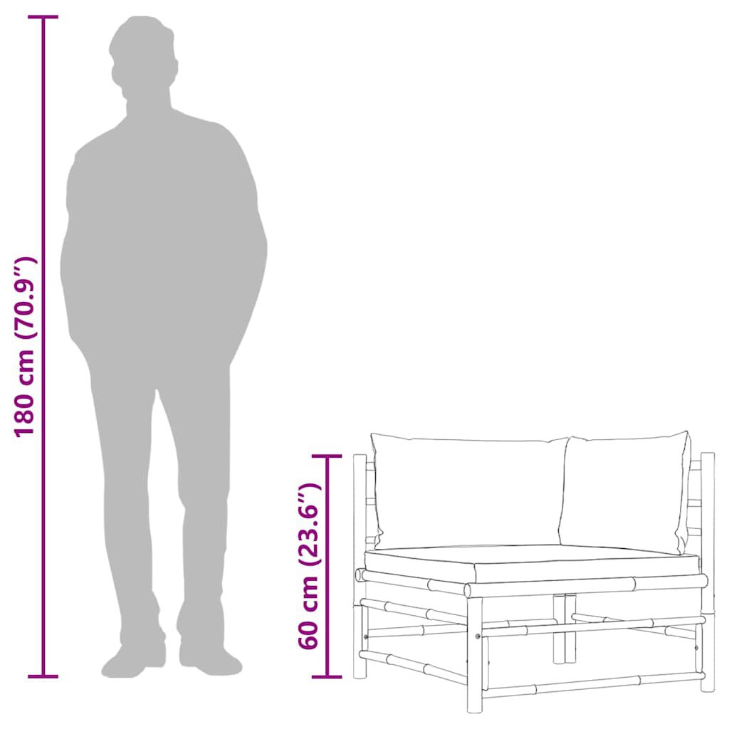 vidaXL Garden Corner Sofa with Dark Grey Cushions Bamboo