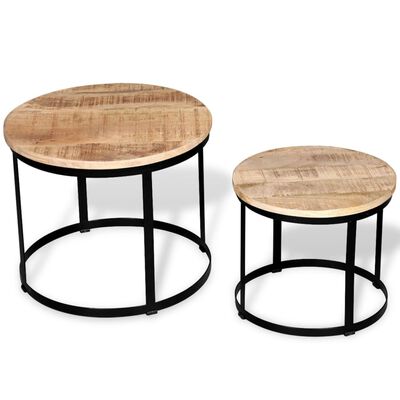 vidaXL Two Piece Coffee Table Set Rough Mango Wood Round 40 cm/50 cm, brown vidaXL Two Piece Coffee Table Set Rough Mango Wood Round 40 cm/50 cm