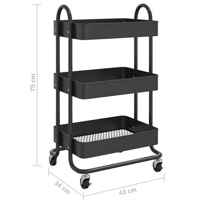 vidaXL 3-Tier Trolley Black 43x34x79 cm Steel, black vidaXL 3-Tier Trolley Black 43x34x79 cm Steel