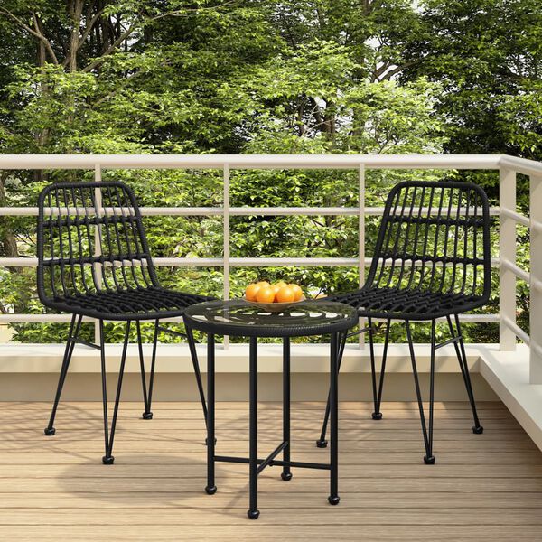 vidaXL 3 Piece Garden Dining Set Black Poly Rattan