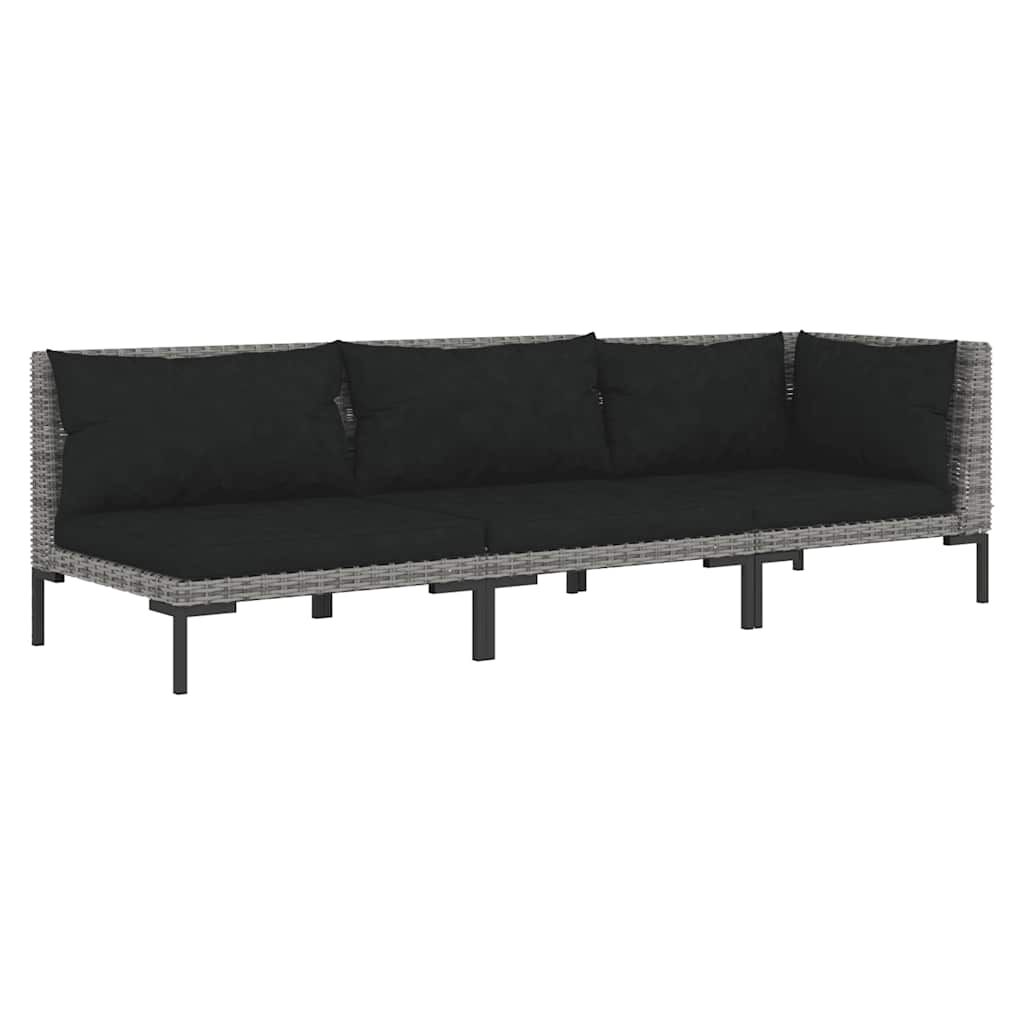 vidaXL 3 Piece Garden Lounge Set Dark Grey Half Round Poly Rattan