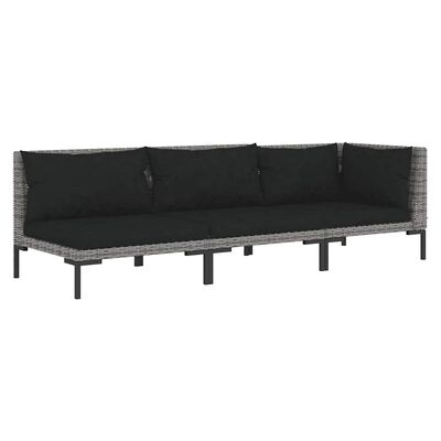 vidaXL 3 Piece Garden Lounge Set Dark Grey Half Round Poly Rattan,  vidaXL 3 Piece Garden Lounge Set Dark Grey Half Round Poly Rattan
