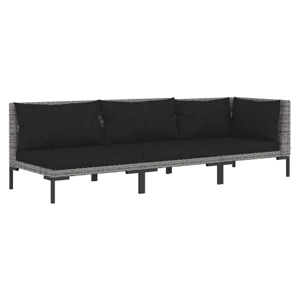 vidaXL 3 Piece Garden Lounge Set Dark Grey Half Round Poly Rattan