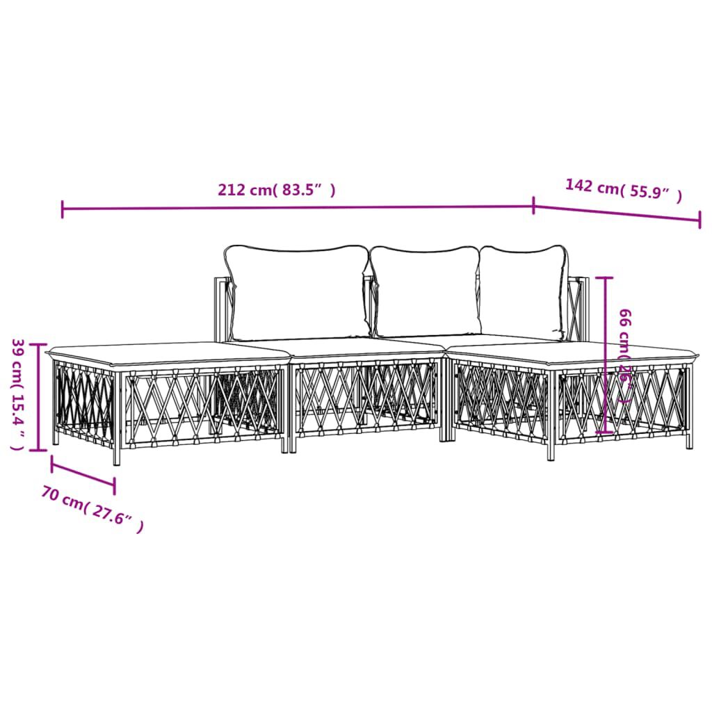 vidaXL 4 Piece Garden Lounge Set with Cushions White Steel