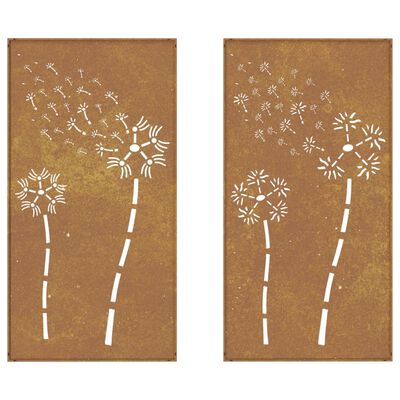 vidaXL Garden Wall Decorations 2pcs 105x55cm Corten Steel Flower Design