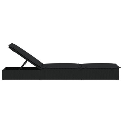 vidaXL Sunbed with Cushion Black 201x55x62 cm Poly Rattan, black vidaXL Sunbed with Cushion Black 201x55x62 cm Poly Rattan