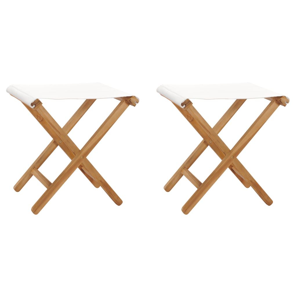 vidaXL Folding Chairs 2 pcs Solid Teak Wood and Fabric Cream White