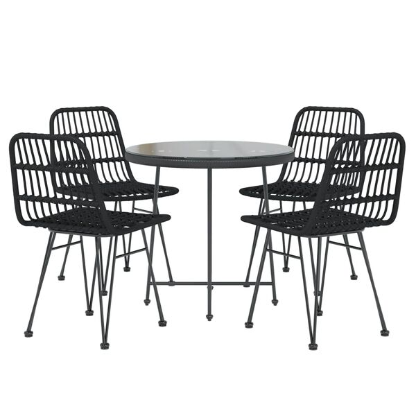 vidaXL 5 Piece Garden Dining Set Black Poly Rattan
