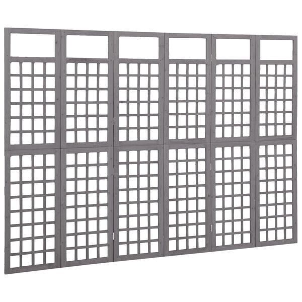 vidaXL 6-Panel Room Divider/Trellis Solid Fir Wood Grey 242.5x180 cm