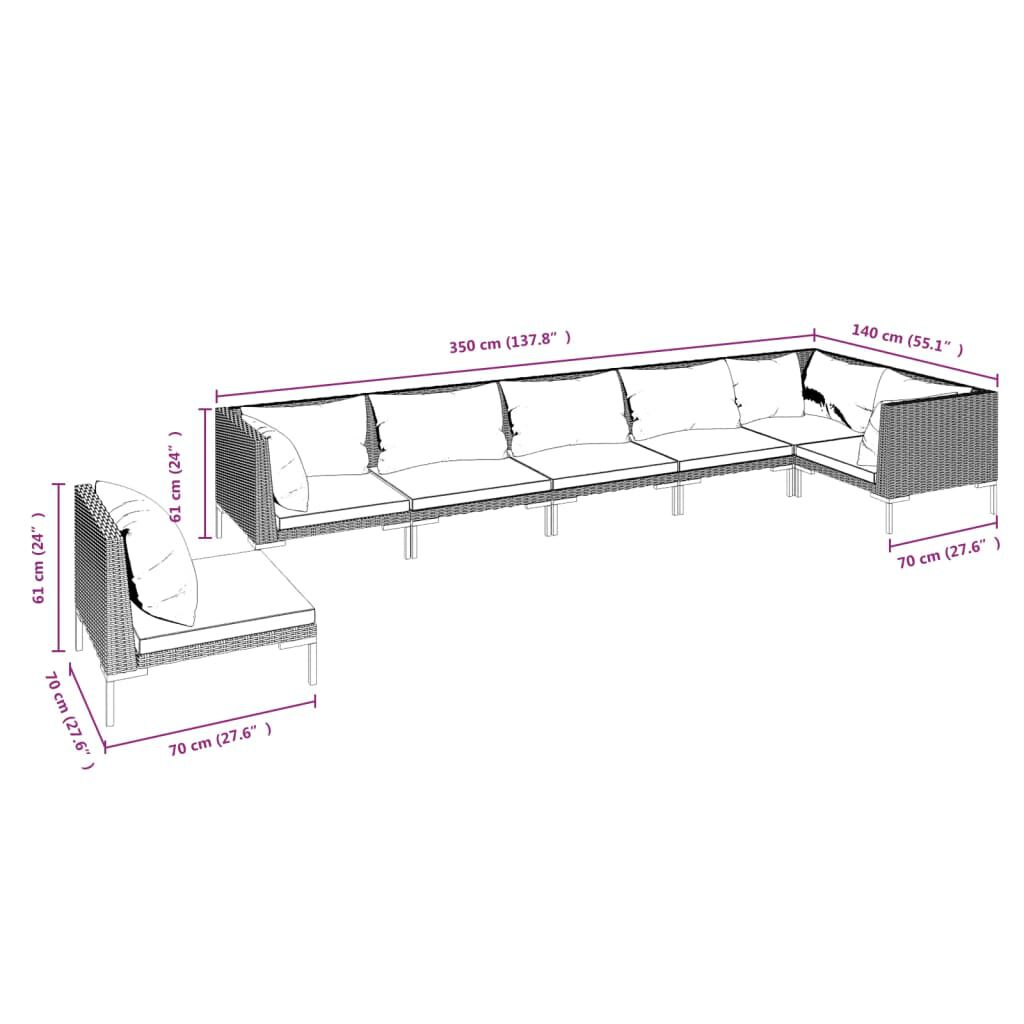 vidaXL 7 Piece Garden Lounge Set with Cushions Poly Rattan Dark Grey