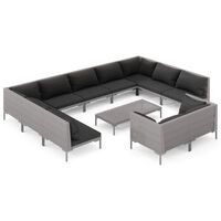 vidaXL 12 Piece Garden Lounge Set with Cushions Poly Rattan Dark Grey