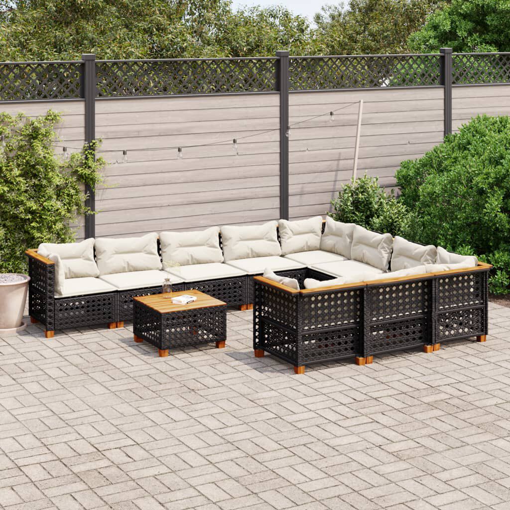 vidaXL 11 Piece Garden Sofa Set with Cushions Black Poly Rattan