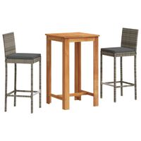vidaXL 3 Piece Garden Bar Set Grey Solid Wood Acacia and Poly Rattan