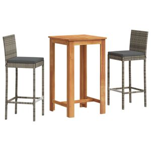vidaXL 3 Piece Garden Bar Set Grey Solid Wood Acacia and Poly Rattan