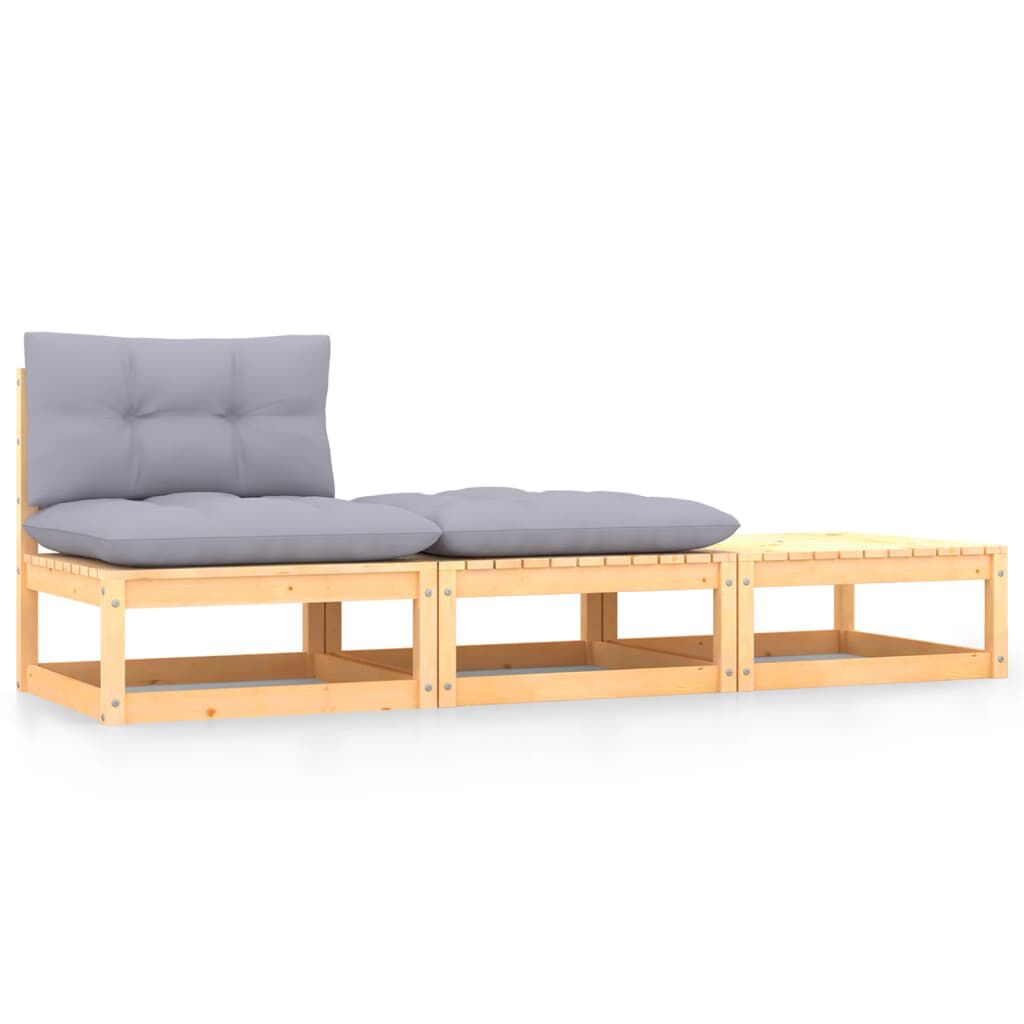 vidaXL 3 Piece Garden Lounge Set with Cushions Solid Pinewood