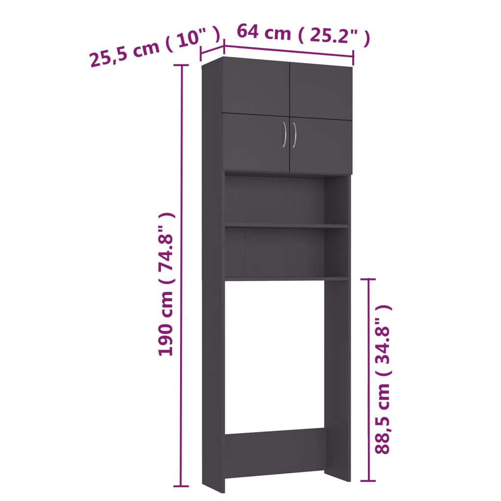 vidaXL Washing Machine Cabinet Grey 64x25.5x190 cm Engineered Wood