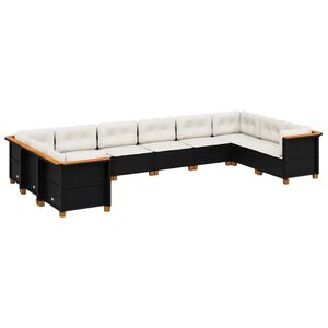 vidaXL 10 Piece Garden Sofa Set with Cushions Black Poly Rattan