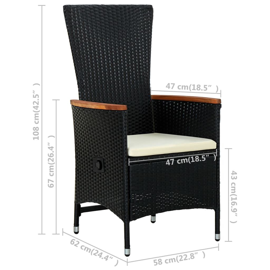 vidaXL Outdoor Chairs 2 pcs with Cushions Poly Rattan Black