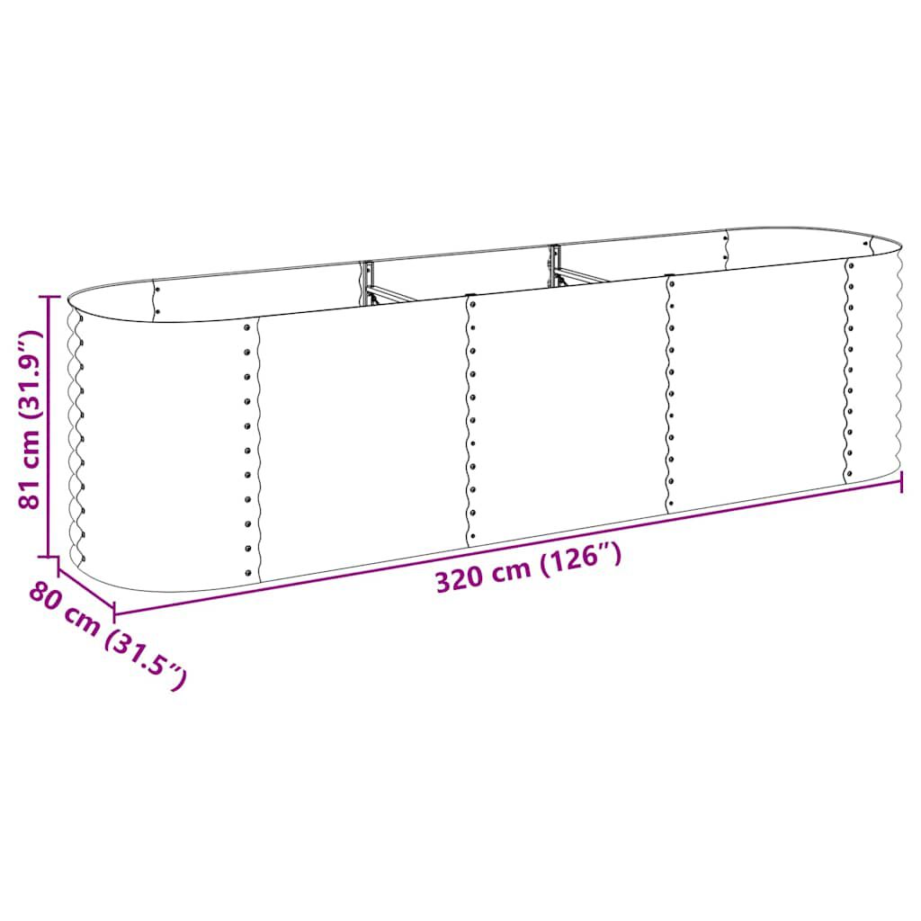 vidaXL Garden Raised Bed 320x80x81 cm Galvanised Steel Grey