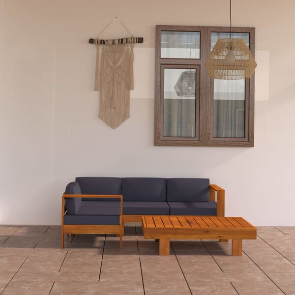 vidaXL 5 Piece Garden Lounge Set with Dark Grey Cushions Acacia Wood