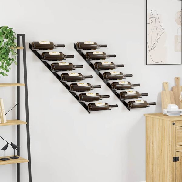 vidaXL Wall-mounted Wine Racks for 14 Bottles 2 pcs Black Metal