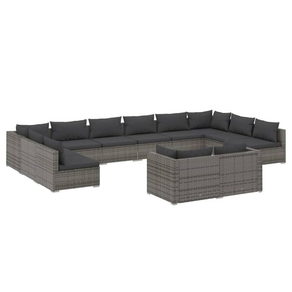 vidaXL 12 Piece Garden Lounge Set with Cushions Grey Poly Rattan