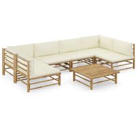 vidaXL 7 Piece Garden Lounge Set with Cream White Cushions Bamboo, cream vidaXL 7 Piece Garden Lounge Set with Cream White Cushions Bamboo