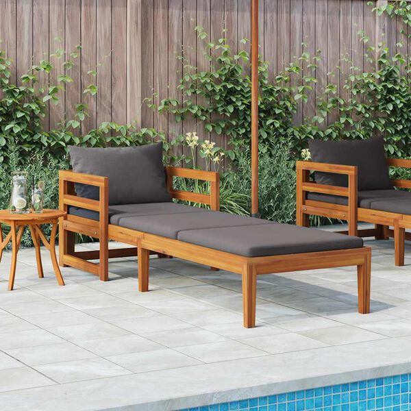 vidaXL Sun Lounger with Dark Grey Cushions Solid Acacia Wood