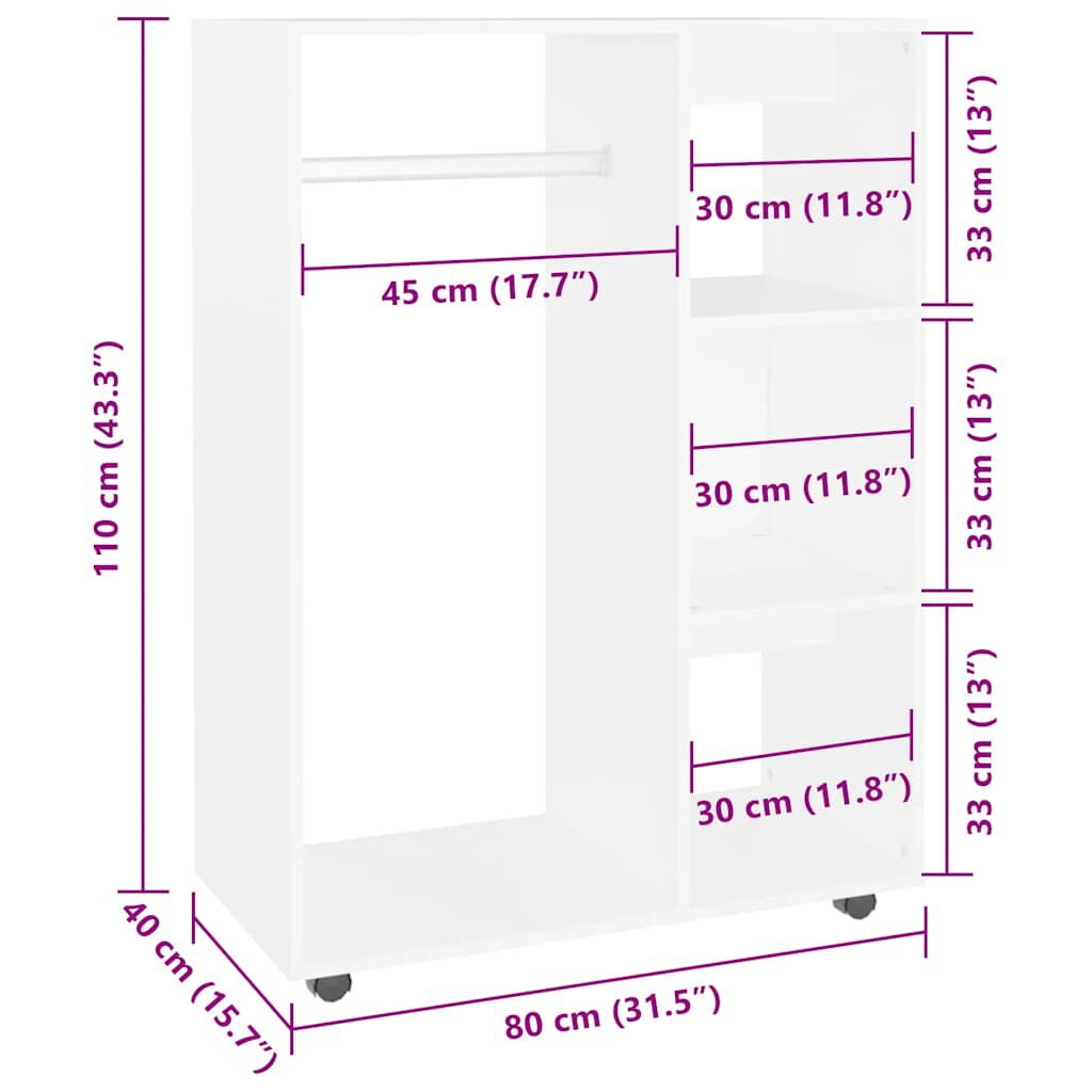 vidaXL Wardrobe White 80x40x110 cm Engineered Wood